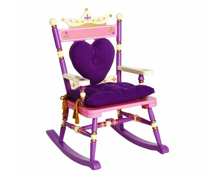 Wildkin Kids Princess Royal Rocking Chair for Boys and Girls, Perfect for Big Kids and Little Kids, Includes Padded Backrest and Seat Cushion, Purple and Pink Wooden Rocker Measures