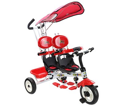 Costzon 4 in 1 Twins Kids Trike Baby Toddler Tricycle Safety Double Rotatable Seat w Basket (Tandem Tricycle, Red)