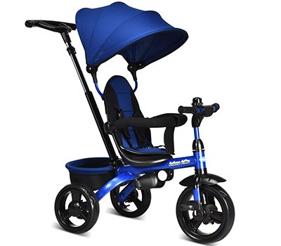 INFANS Kids Tricycle, 4 in 1 Stroll Trike with Adjustable Push Handle, Removable Canopy, Retractable Foot Plate, Lockable Pedal, Detachable Guardrail, Suitable for 10 Months to 5 Years