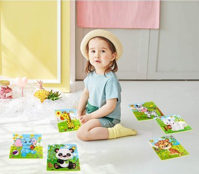 Aitey Wooden Jigsaw Puzzles for Kids Ages 2-5 Toddler Puzzles 9 Pieces Preschool Educational Learning Toys Set Animals Puzzles for 2 3 4 Years Old Boys and Girls (6 Puzzles)