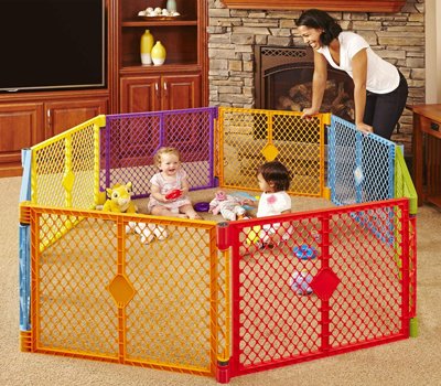 Toddleroo by North States Superyard Colorplay 8 Panel Baby Play Yard Safe play area anywhere. Folds up with carrying strap for easy travel. Freestanding
