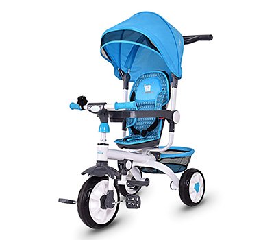 Costzon 4 in 1 Kids Tricycle Steer Stroller Toy Bike w Canopy, Safety Seat, Storage Basket, Foot Pedals, for Children Age 10 Months to 5 Years Old (Blue)