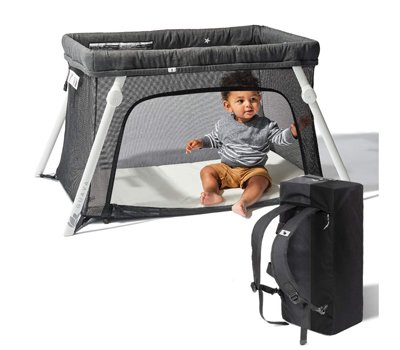 Lotus Travel Crib - Backpack Portable, Lightweight, Easy to Pack Play-Yard with Comfortable Mattress - Certified Baby Safe